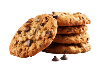 Tower of Temptation: Delicious Chocolate Chip Cookies on White. On White or PNG Transparent Background.