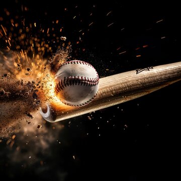 A baseball bat hit the ball on black background