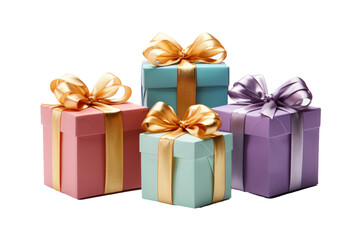 Elegant Quadruple Festive Presents. On White or PNG Transparent Background.
