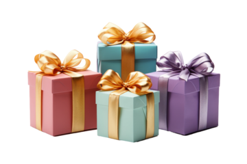 Elegant Quadruple Festive Presents. On White or PNG Transparent Background.