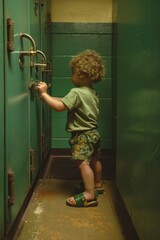 A small child standing in a hallway, suitable for educational or family-themed designs