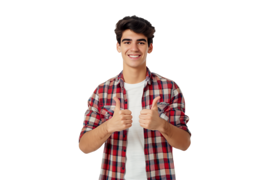 Young man thumbs up isolated on transparent background - Powered by Adobe