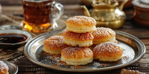 A pile of delicious doughnuts on a plate. Great for food concepts