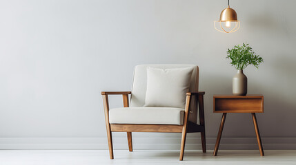 Furniture with simple, clean lines. In the spirit of hygge. Copy space.