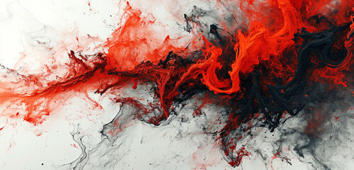 Scarlet wisps intertwine in a fiery ballet, painting the abstract white canvas with passion. - obrazy, fototapety, plakaty