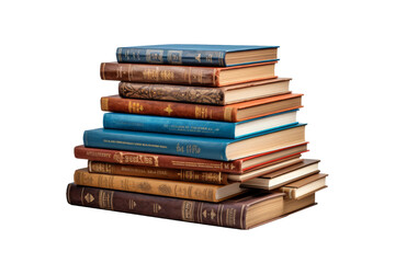 Towering Tales: A Majestic Pile of Books. On White or PNG Transparent Background.