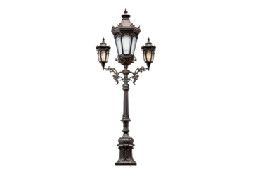 Illuminated Twins: A Lamp Post With Dual Lights. On White or PNG Transparent Background.