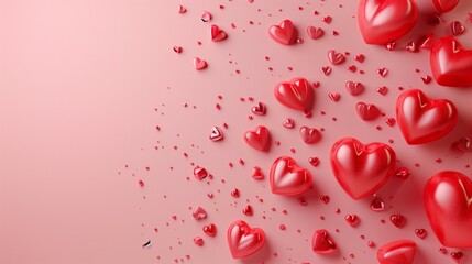 Banner background, with 3D red hearts, hearts on pink background