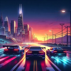 Fototapeta premium Racing game traffic at night
