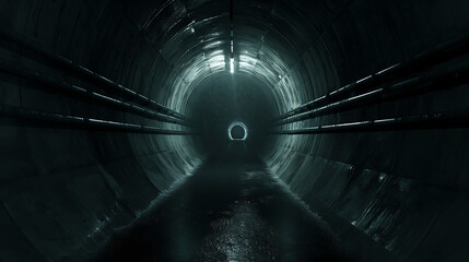Gloomy underground tunnel. Copy Space.