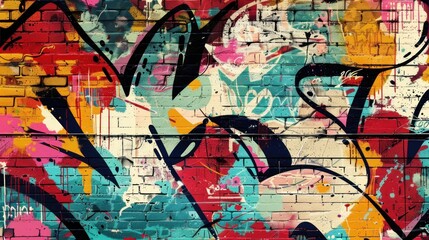 Illustration of abstract graffiti background on brick wall - obrazy, fototapety, plakaty