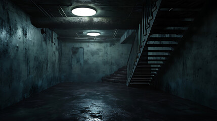 Gloomy basement similar to the one in IT. Copy Space. - obrazy, fototapety, plakaty