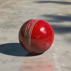 Close up of red cricket ball on floor