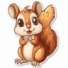 sticker cartoon of Squirrel, white background (Generative Ai)