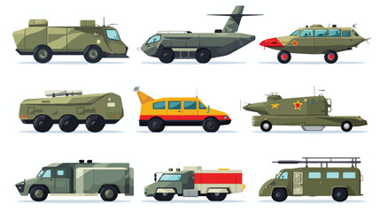 Military transport set. Airforce jet submarine heli