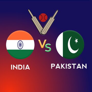 INDIA Vs Pakistan cricket  match with 3d flags. bat and ball icon on blue and red background illustration 