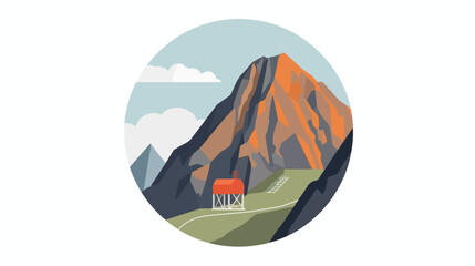 Mine in mountain icon in flat circle isolated illustration