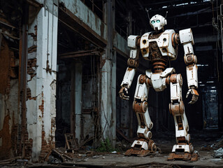 Roboter in einer zerstörten Fabrik