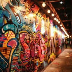 A dark alley with graffiti on the walls.