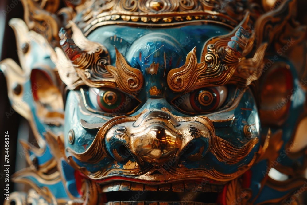 Poster detailed close-up of a statue's face. suitable for historical or artistic projects