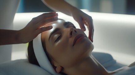 A woman receiving a facial massage at an elite beauty salon after cosmetic procedures