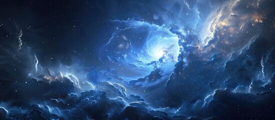 Captivating Celestial Odyssey Dramatic Stormy Nebula Landscape in the Night Sky - obrazy, fototapety, plakaty