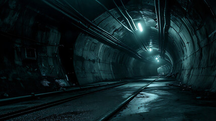 Gloomy underground tunnel. Copy Space. - obrazy, fototapety, plakaty