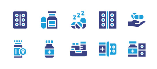 Medicine icon set. Duotone color. Vector illustration. Containing medicine, sleepingpills, capsules.