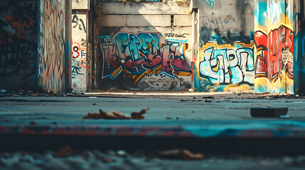 Fototapeta premium Graffiti walls in urban settings. Copy Space.