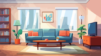 Modern living room interior nobody 2d flat cartoon