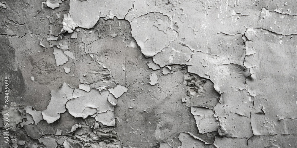 Poster a black and white photo of peeling paint on a wall. suitable for background or texture use