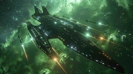 Massive Alien Flagship Navigates Through Swirling Cosmic Nebula in Starborn Odyssey Sci Fi Universe