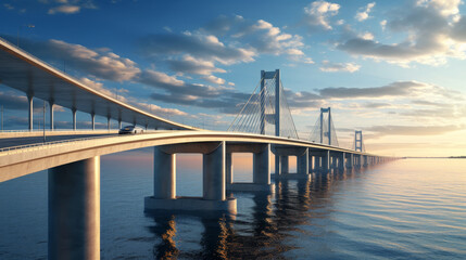 Highway Bridge spans a body of sea - obrazy, fototapety, plakaty