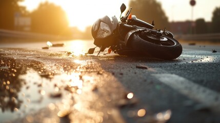 Motorcycle accident on the road - obrazy, fototapety, plakaty