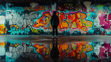 Obraz premium Graffiti or street art reflecting 2000s culture. Copy Space.