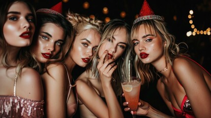 Group of women in party hats posing for a picture, suitable for celebrations and events