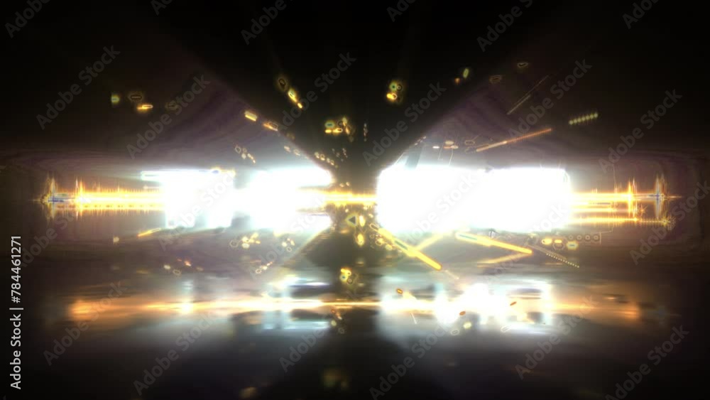 Poster abstract animation of the end glitch text effect cinematic title animation with gold particles sci f