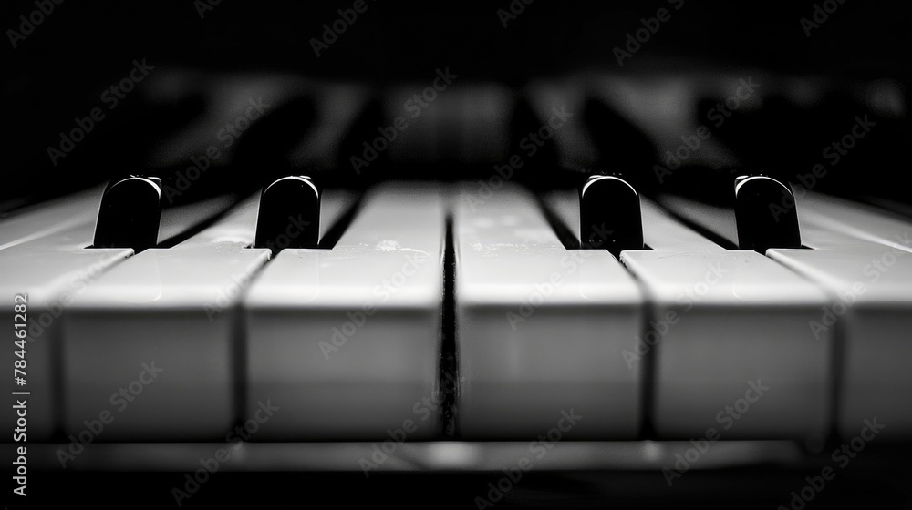 Poster a close-up shot of a piano keyboard. suitable for music related projects