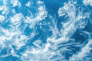 A serene blue sky with fluffy white clouds. Suitable for backgrounds or nature themes - obrazy, fototapety, plakaty