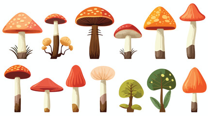 Mushroom picker icons set. Cartoon set of 9 mushroo