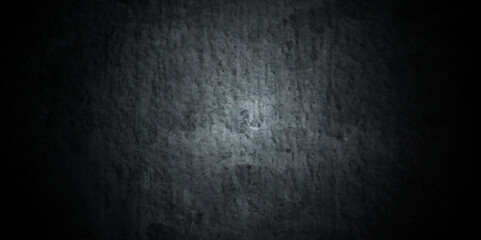 Dark black wall grunge textured concrete backdrop background. Panorama dark grey black slate gradient background or texture. Vector black concrete texture. Stone wall background.
