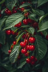 Obraz premium Close-up view of cherries on a tree, suitable for food and nature themes