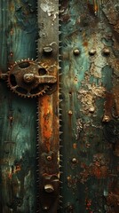 Aged Industrial Gears and Machinery Texture in Weathered Grungy Metal Background