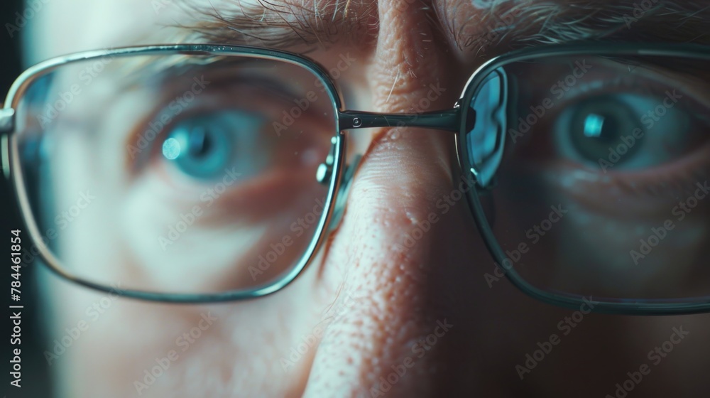 Poster close up of a person wearing glasses. suitable for various projects