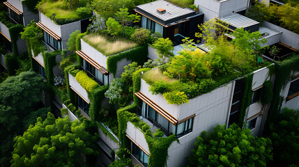Green rooftops covered with plants. Copy Space.