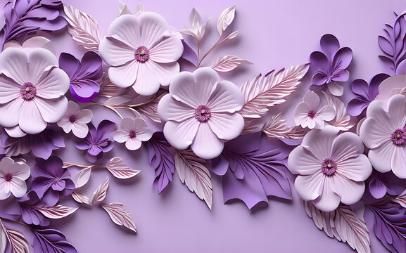 purple color 3d wall leaf flower leaf background wallpaper