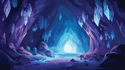Mystical cave filled with glowing crystals and spar - obrazy, fototapety, plakaty