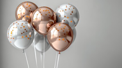 rose gold, silver balloons on a grey background