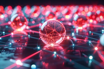 3D glowing orbs interconnected with laser beams - obrazy, fototapety, plakaty