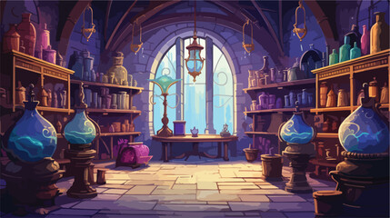 Mystical marketplace where potions and spells are b